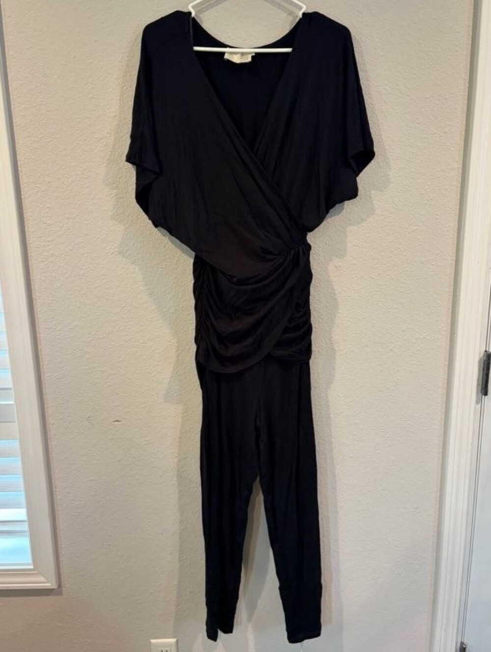 Saturday Sunday Anthropologie Womens Black Cotton Short Sleeve Tie Jumpsuit Med